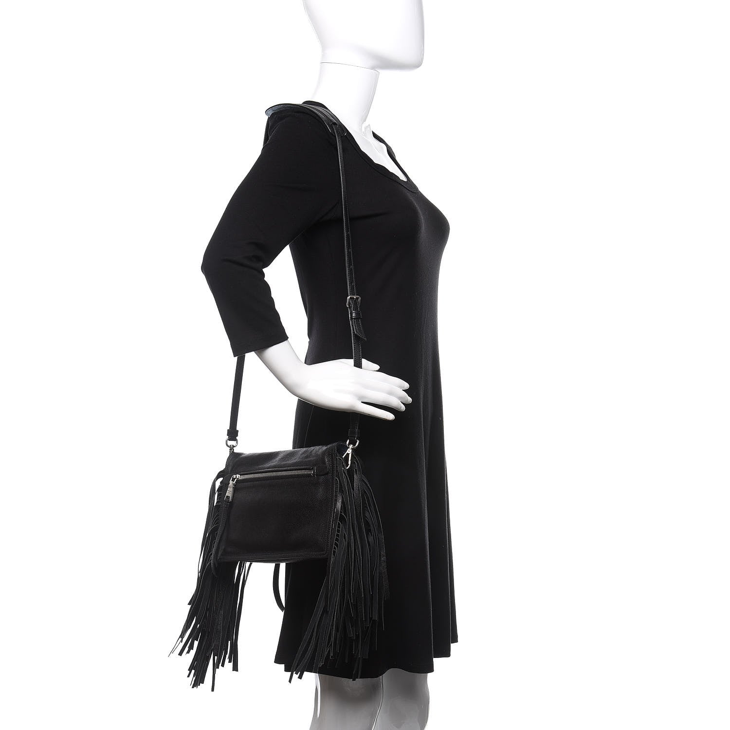 Prada Glace Calf Etiquette Fringe Flap Black Astrale 2 of 11