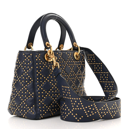 Christian Dior Calfskin Cannage Studded Medium Supple Lady Dior Navy 3 of 18
