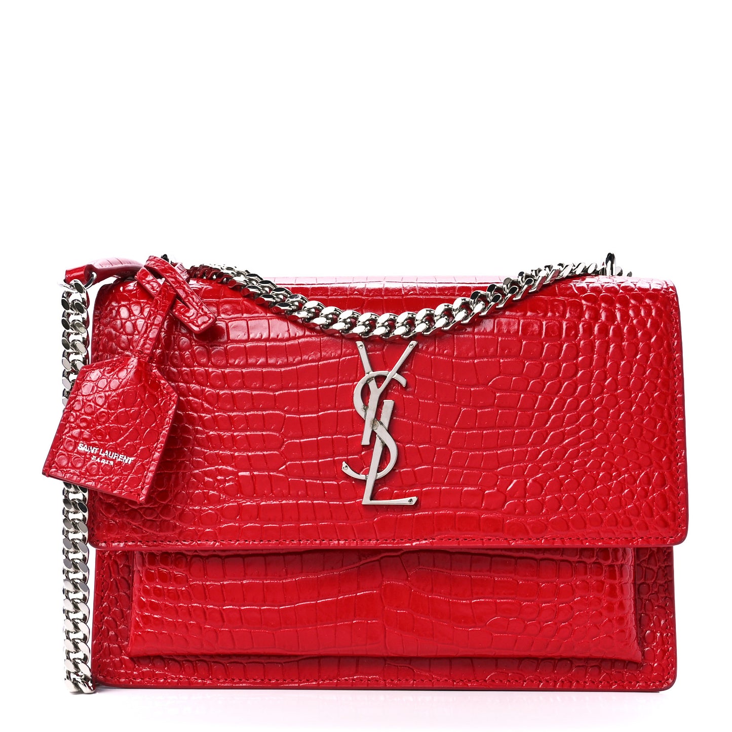 Calfskin Crocodile Embossed Medium Monogram Sunset Rouge Eros