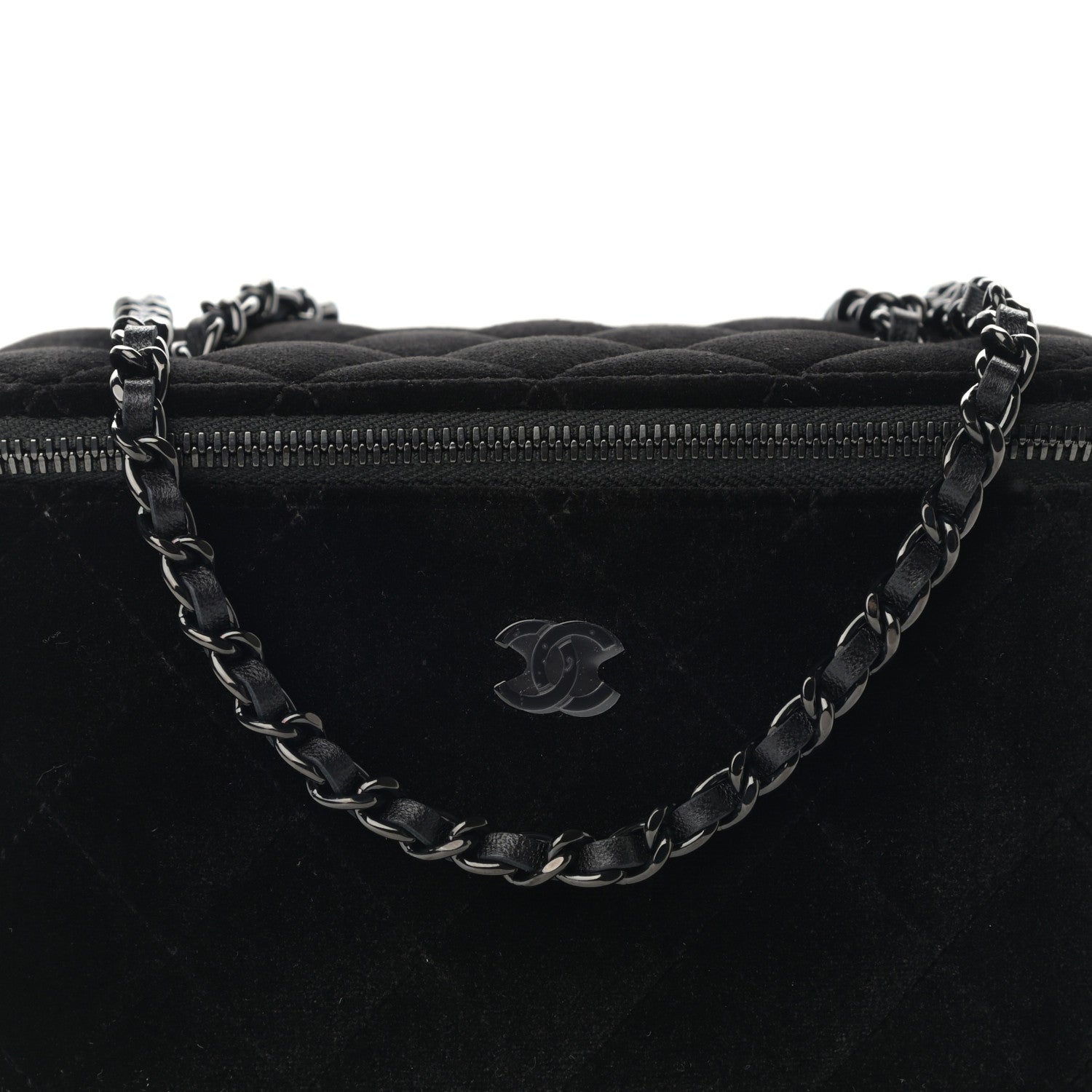 Chanel Velvet Quilted Small Vanity Case With Chain Black 8 of 11