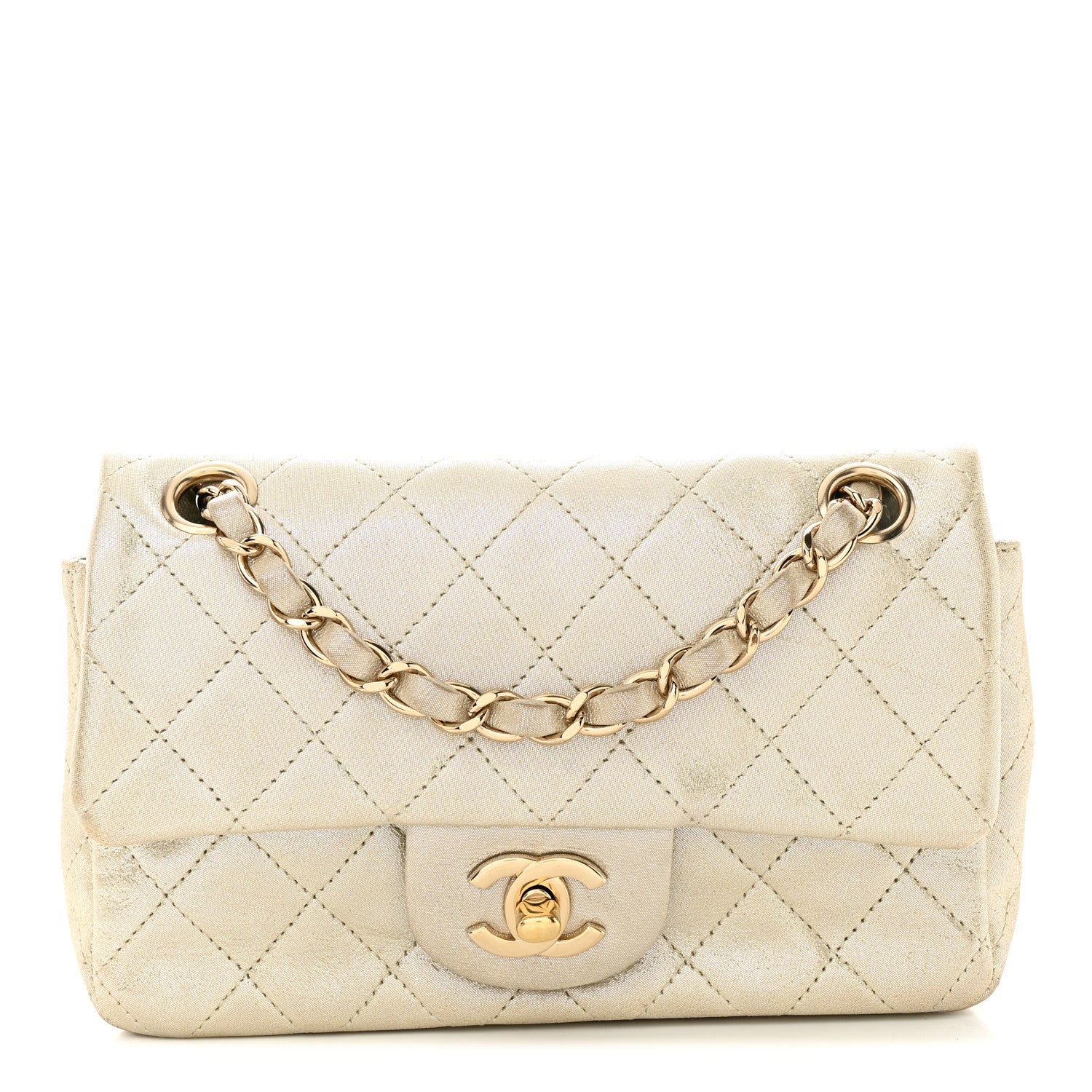 Chanel Iridescent Calfskin Quilted Mini Rectangular Flap Light Gold 1 of 12