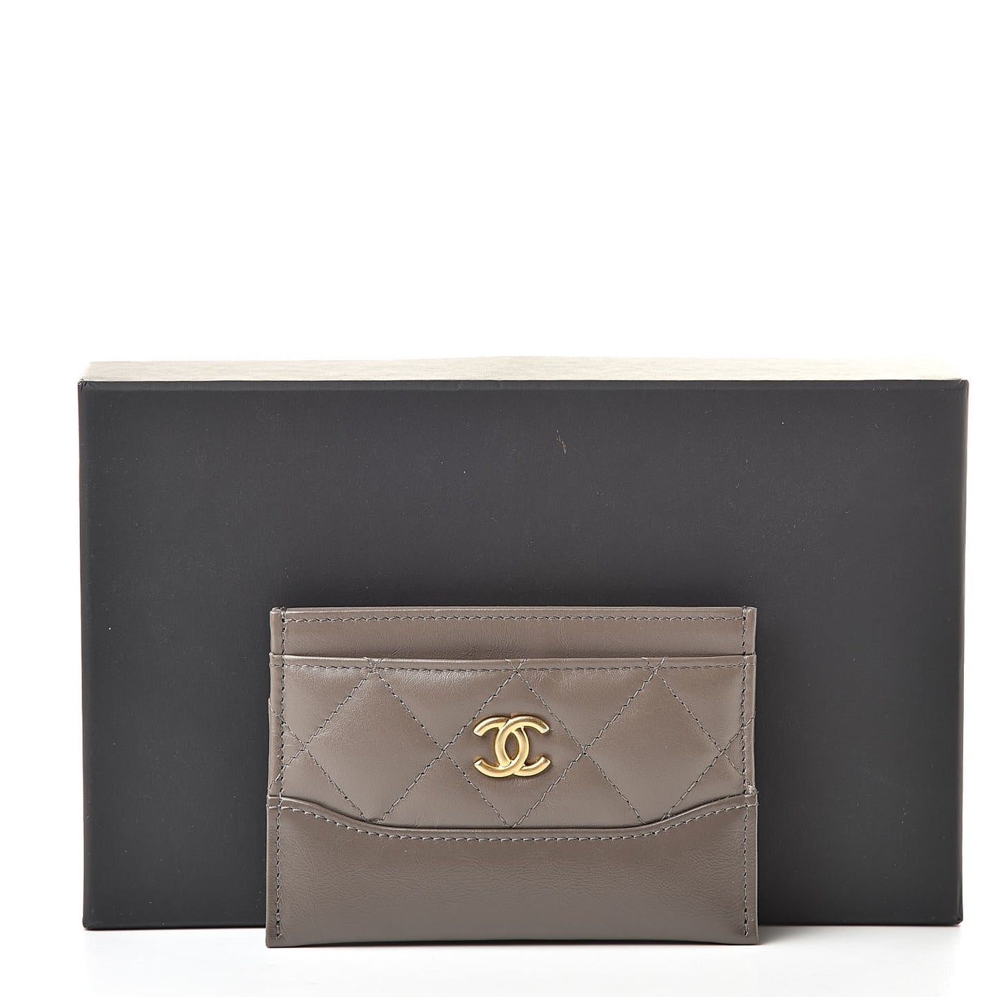 Aged Calfskin Quilted Gabrielle Card Holder Wallet Grey