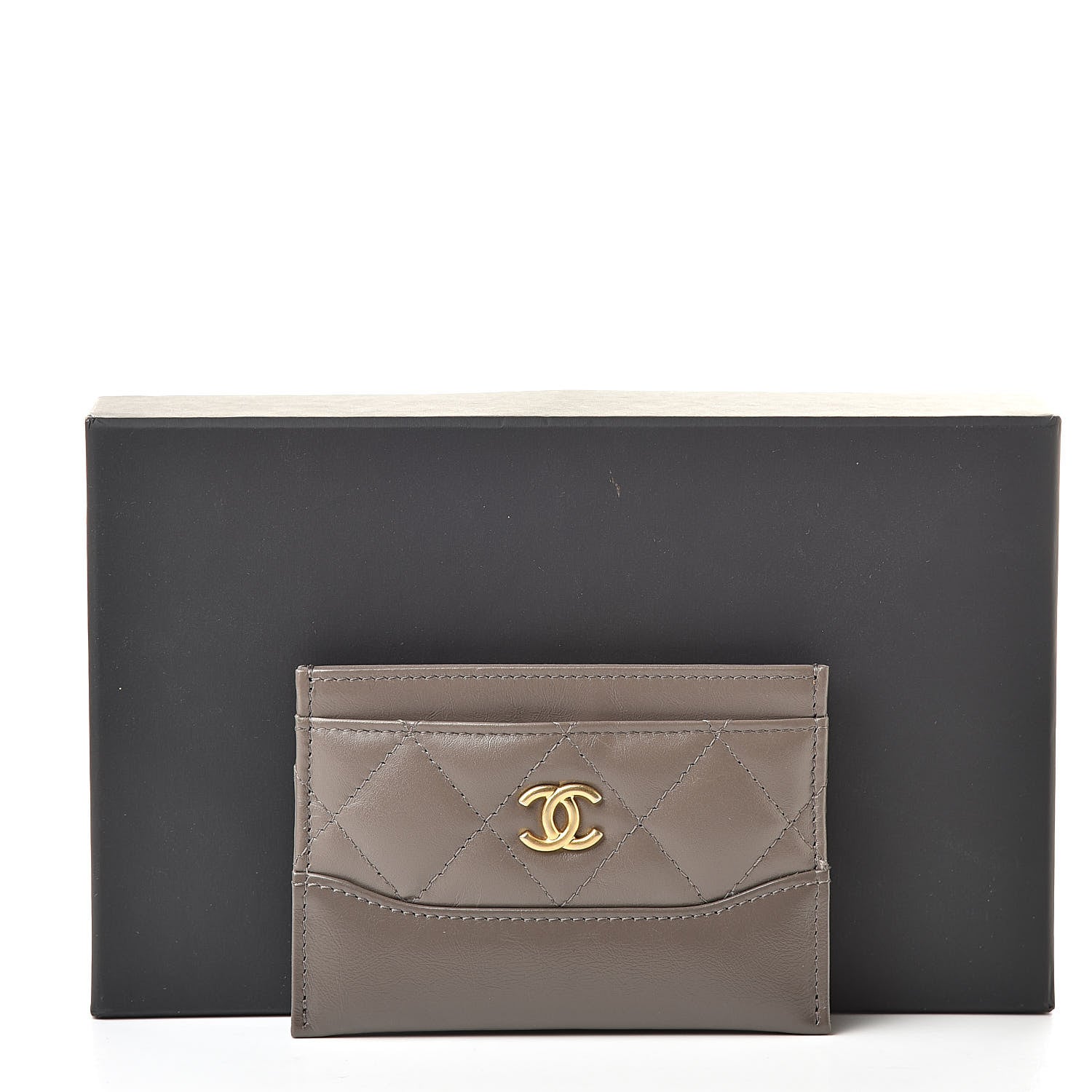 Chanel Aged Calfskin Quilted Gabrielle Card Holder Wallet Grey 9 of 9