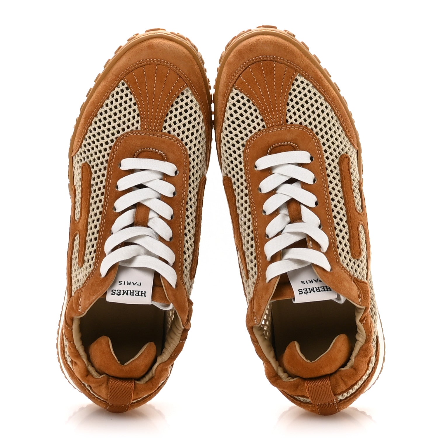 Hermes Crochet Knit Suede Goatskin Jet Sneakers 37 Beige Lin