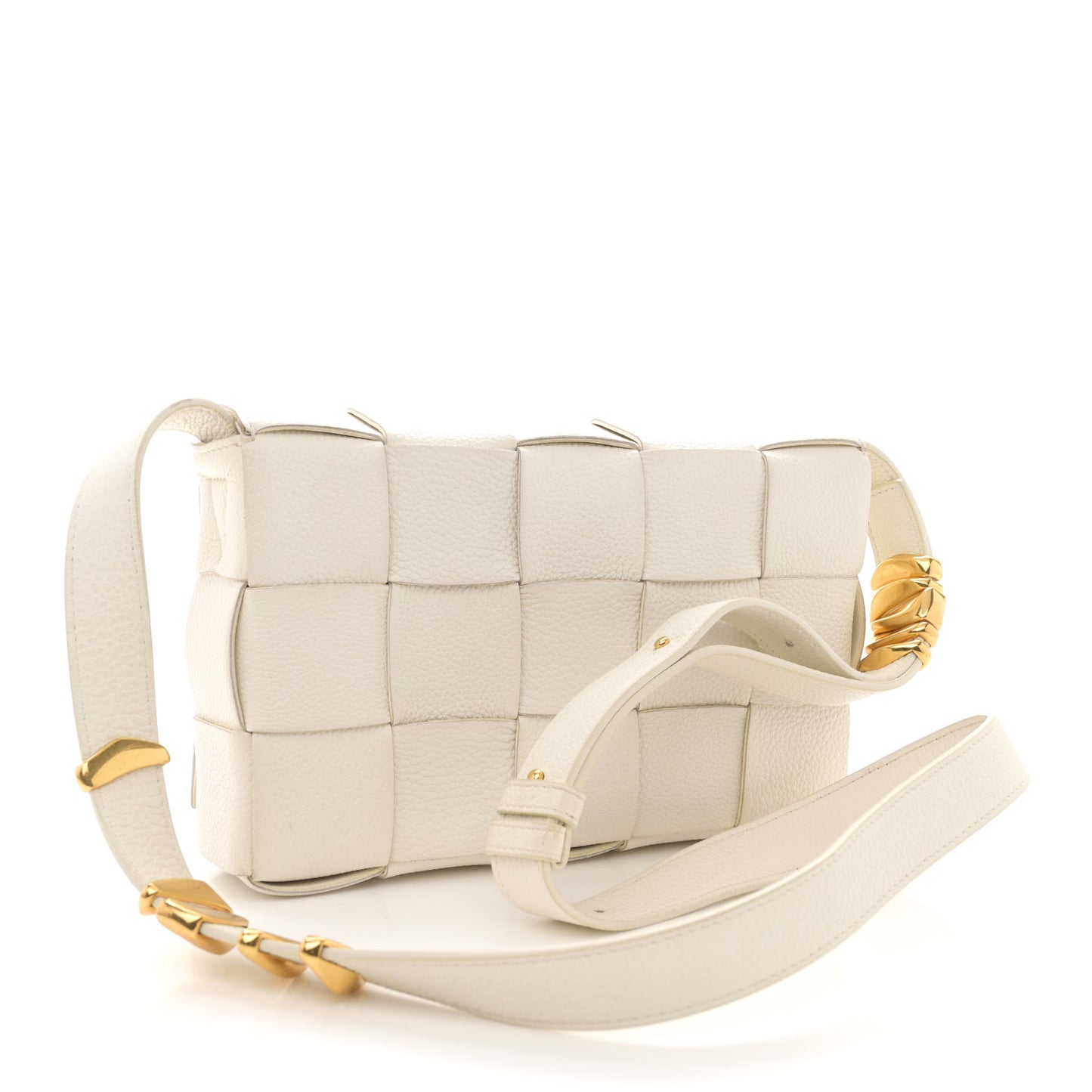 Grained Calfskin Maxi Intrecciato Cassette Crossbody Bag White