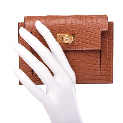 Hermes Matte Alligator Kelly Pocket Compact Wallet Gold 2 of 8