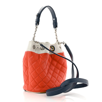 Chanel Lambskin Quilted Cuba Drawstring Tote Red White Blue 3 of 10