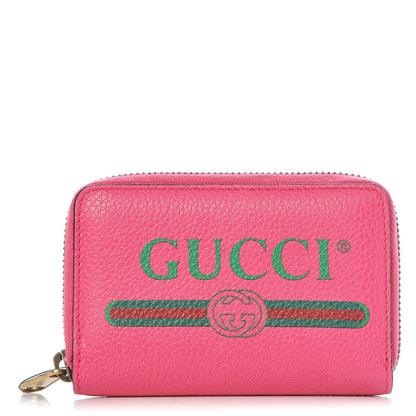 Gucci Grained Calfskin Logo Zip Around Card Case Box Pink Green 1 of 6