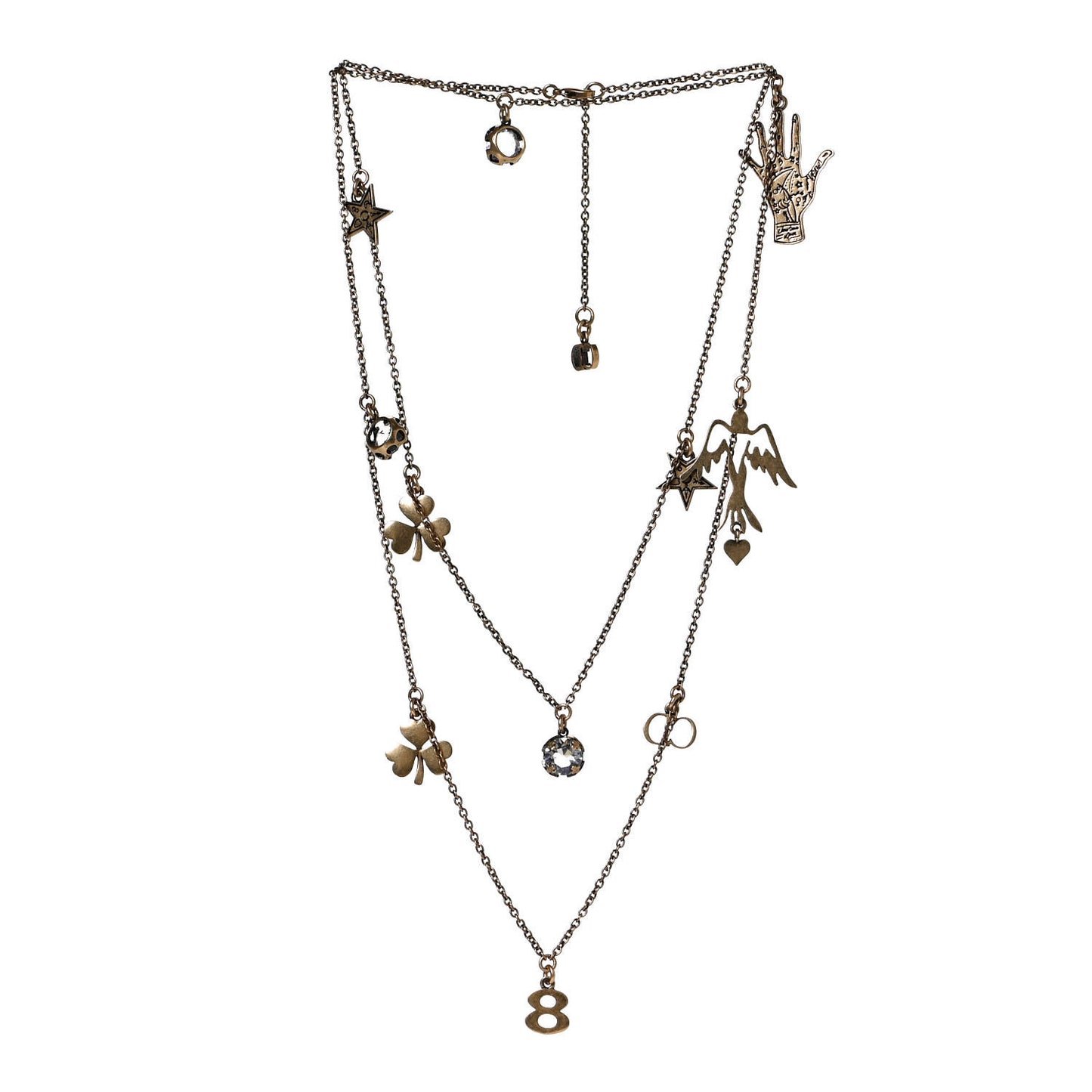 Metal Multi Charms Long Necklace Aged Gold