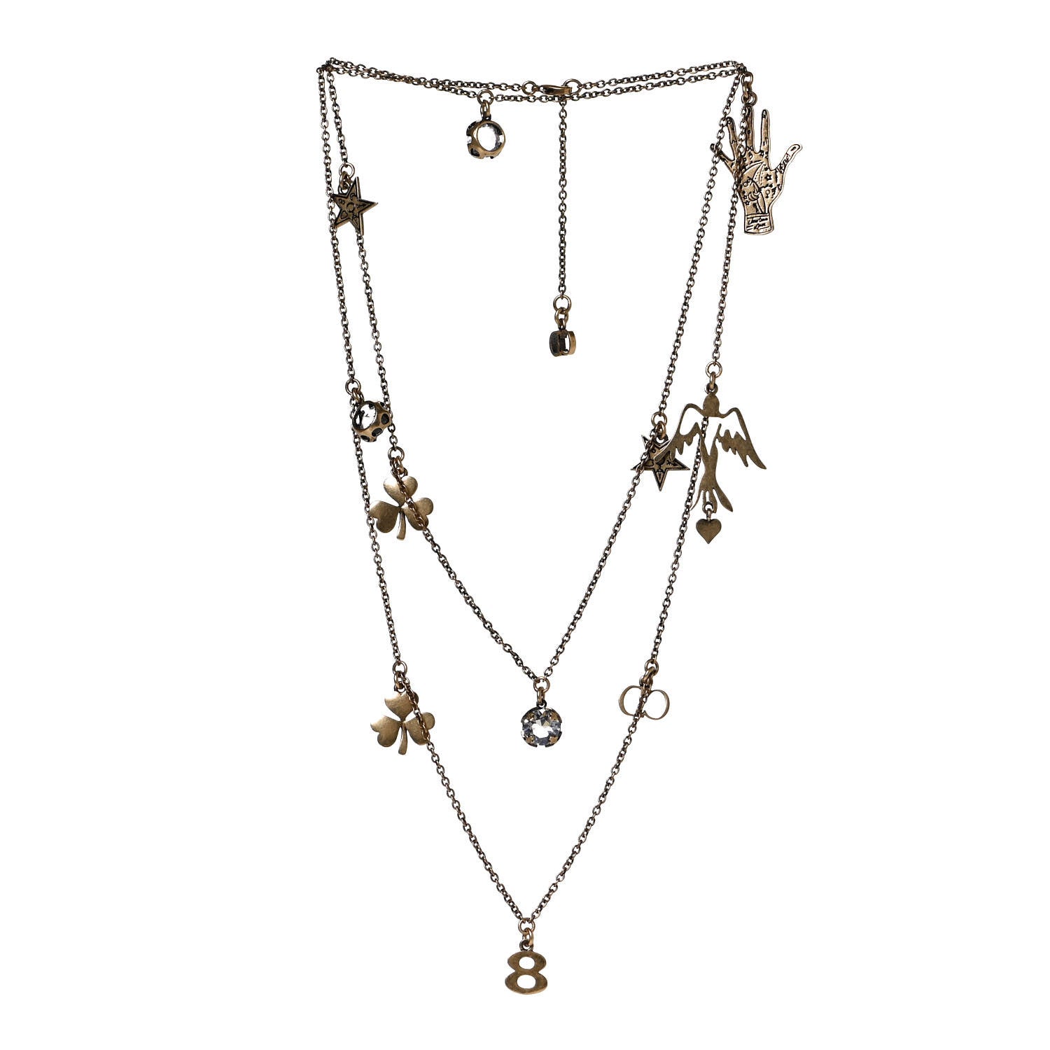 Christian Dior Metal Multi Charms Long Necklace Aged Gold 3 of 7