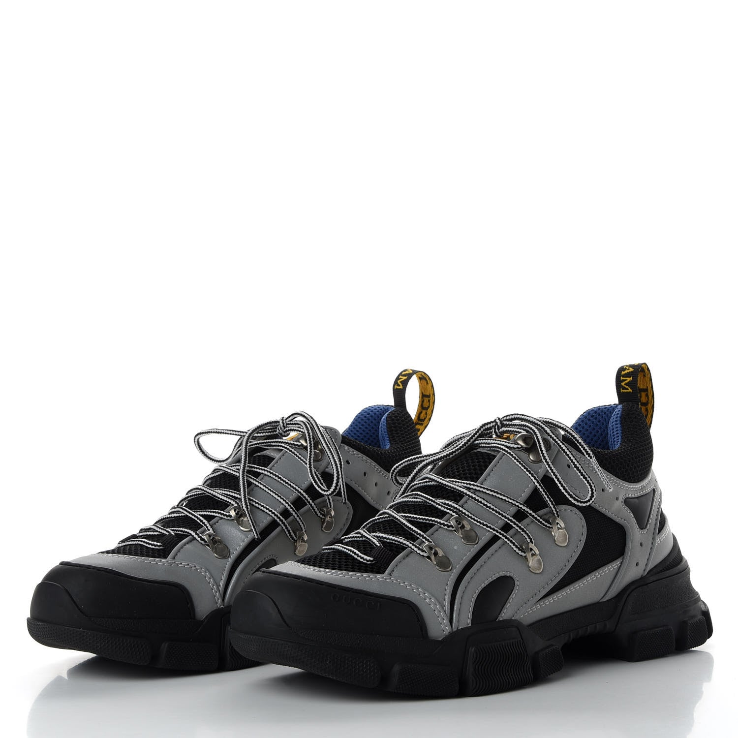 Gucci X SEGA Mesh Technical Canvas Calfskin Reflective Mens Flashtrek Sneakers 8 Silver Black 3 of 9