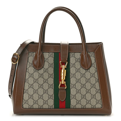 Gucci GG Supreme Monogram Azalea Calfskin Web Medium Jackie 1961 Tote Beige Ebony Brown Sugar 1 of 12