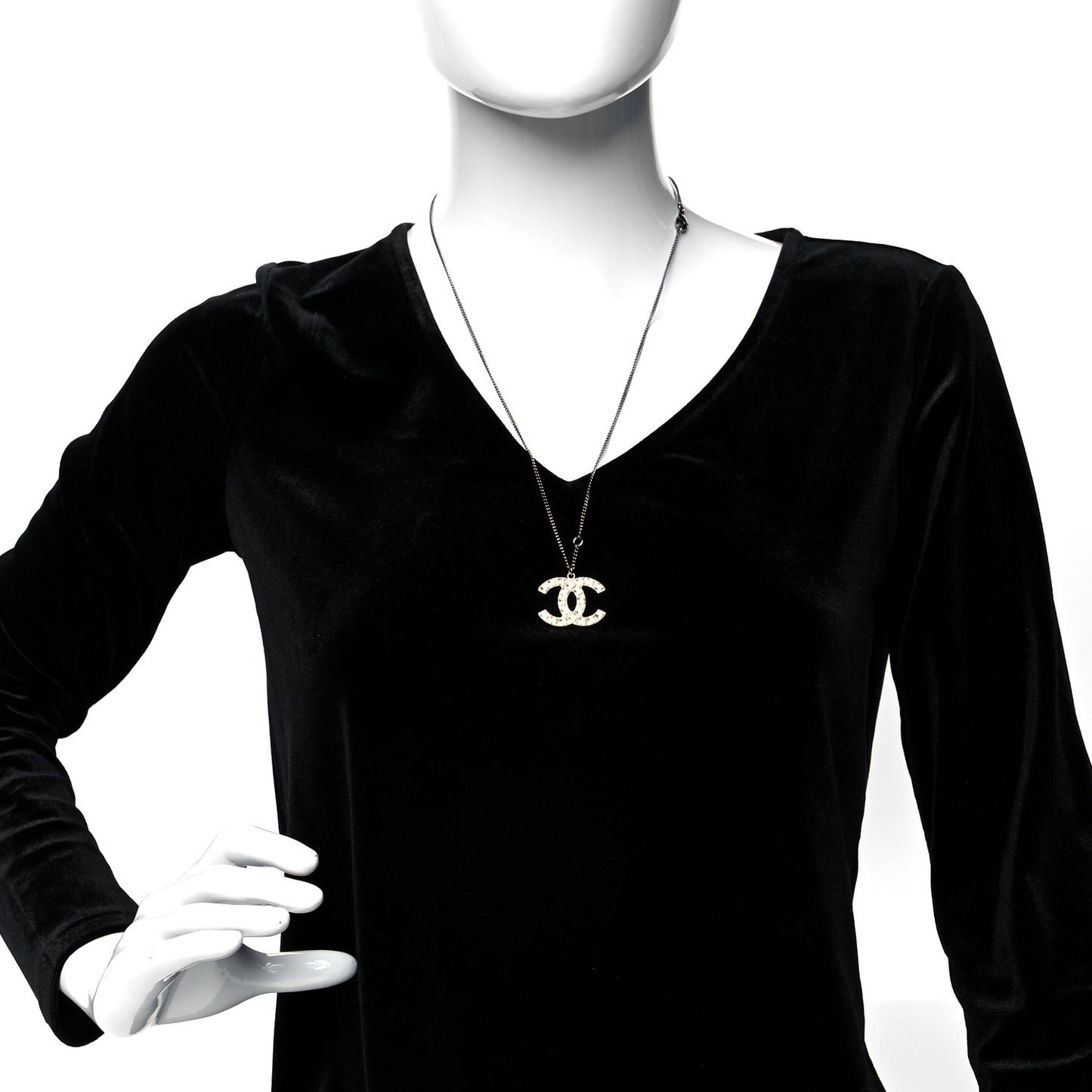 Crystal CC Pendant Necklace Ruthenium