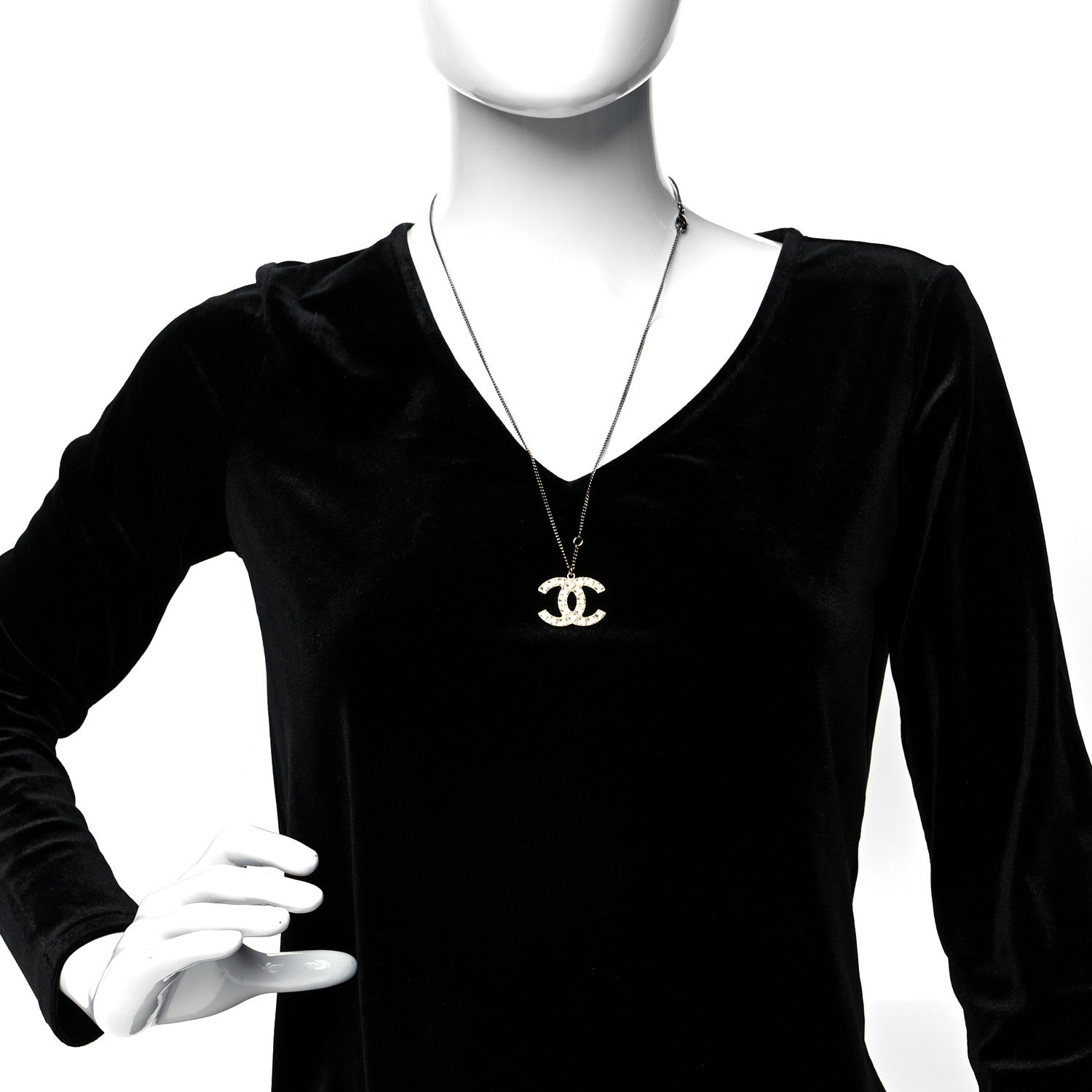 Chanel Crystal CC Pendant Necklace Ruthenium 2 of 5