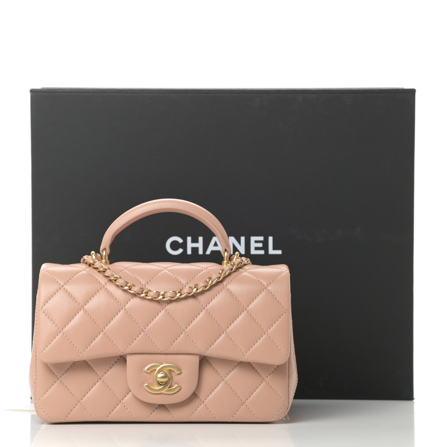 Chanel Lambskin Quilted Mini Top Handle Rectangular Flap Beige 11 of 11