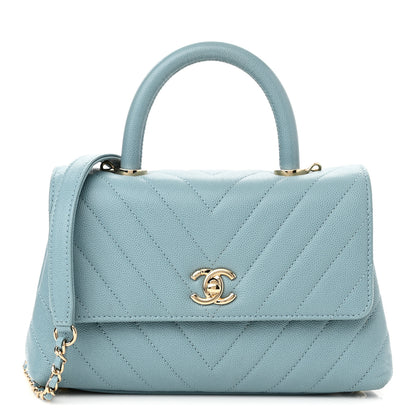 Chanel Caviar Chevron Quilted Mini Coco Handle Flap Light Blue 1 of 10