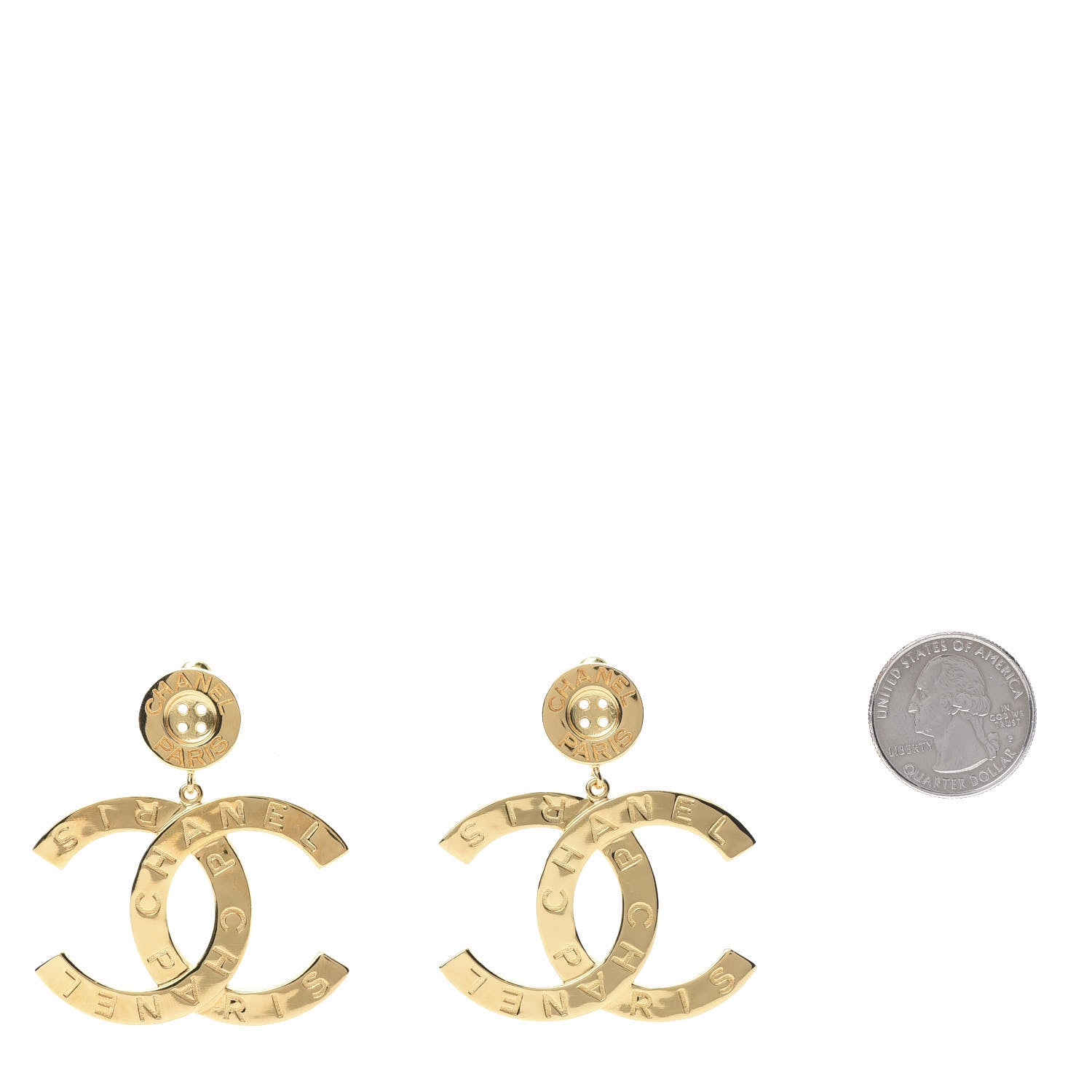 Chanel Metal Large Paris Button Earrings Gold 2 of 5