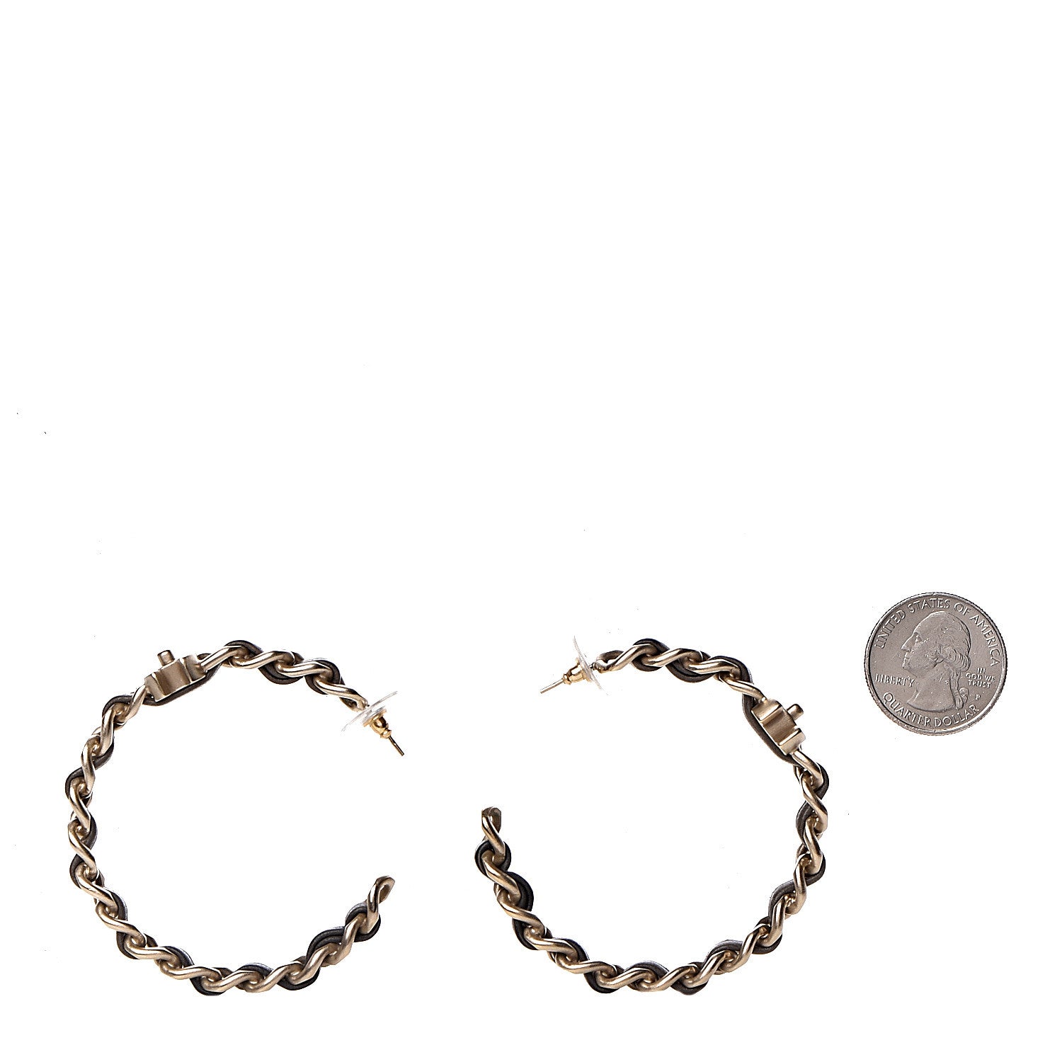 Chanel Lambskin CC Turnlock Chain Hoop Earrings Matte Gold 2 of 5
