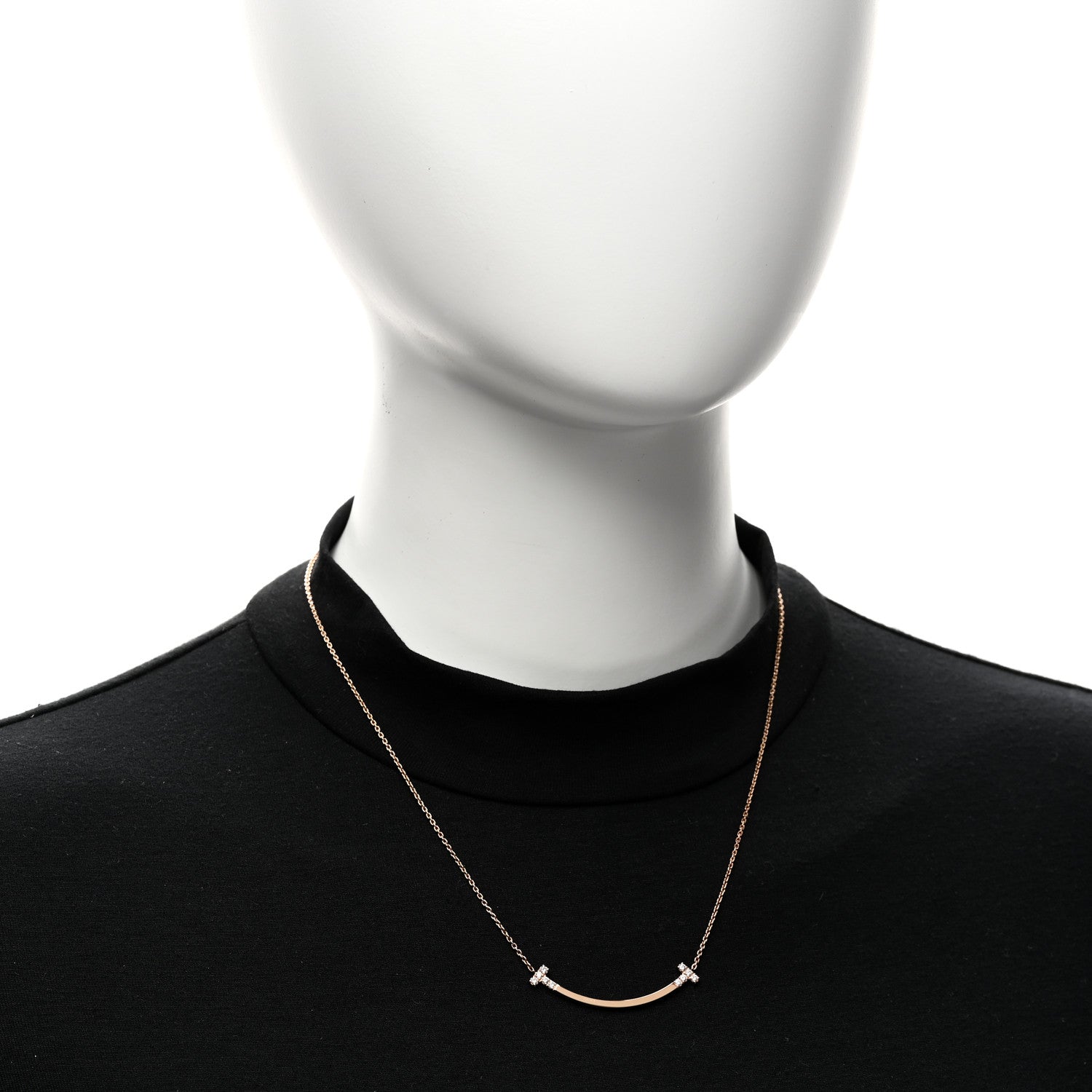 Tiffany 18K Rose Gold Diamond .19ctw Medium T Smile Pendant Necklace 2 of 6