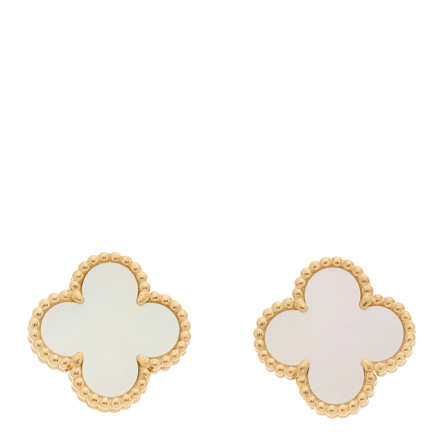 Van Cleef & Arpels 18K Yellow Gold Mother of Pearl Vintage Alhambra Earrings 1 of 4