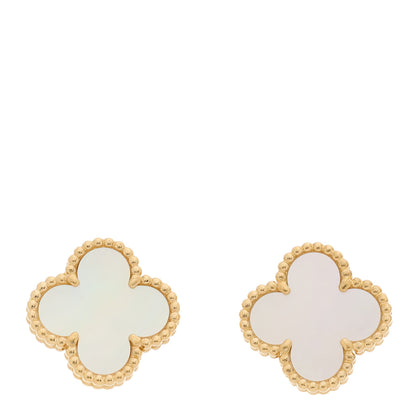 Van Cleef & Arpels 18K Yellow Gold Mother of Pearl Vintage Alhambra Earrings 1 of 4