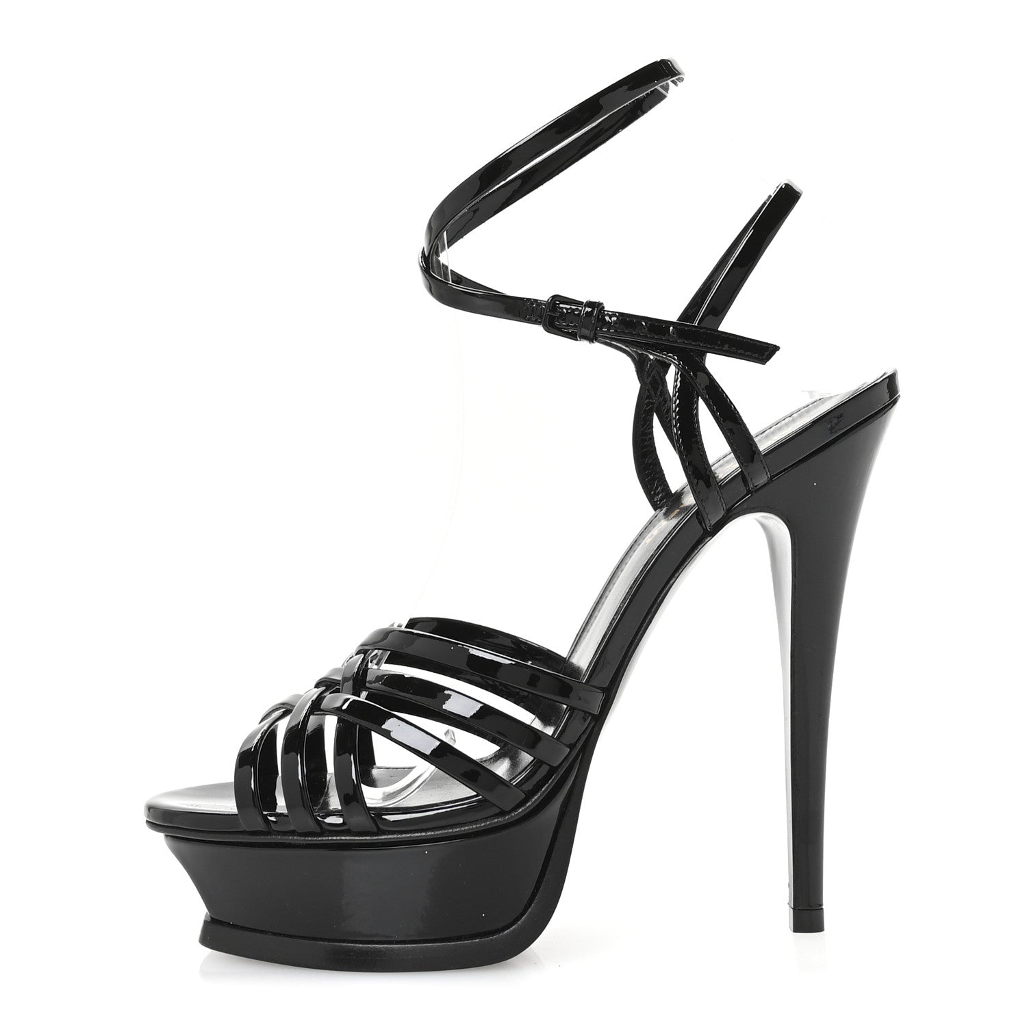 Saint Laurent Patent Platform Criss Cross Sandals 37 Black 1 of 8