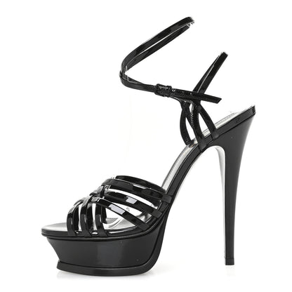 Saint Laurent Patent Platform Criss Cross Sandals 37 Black 1 of 8