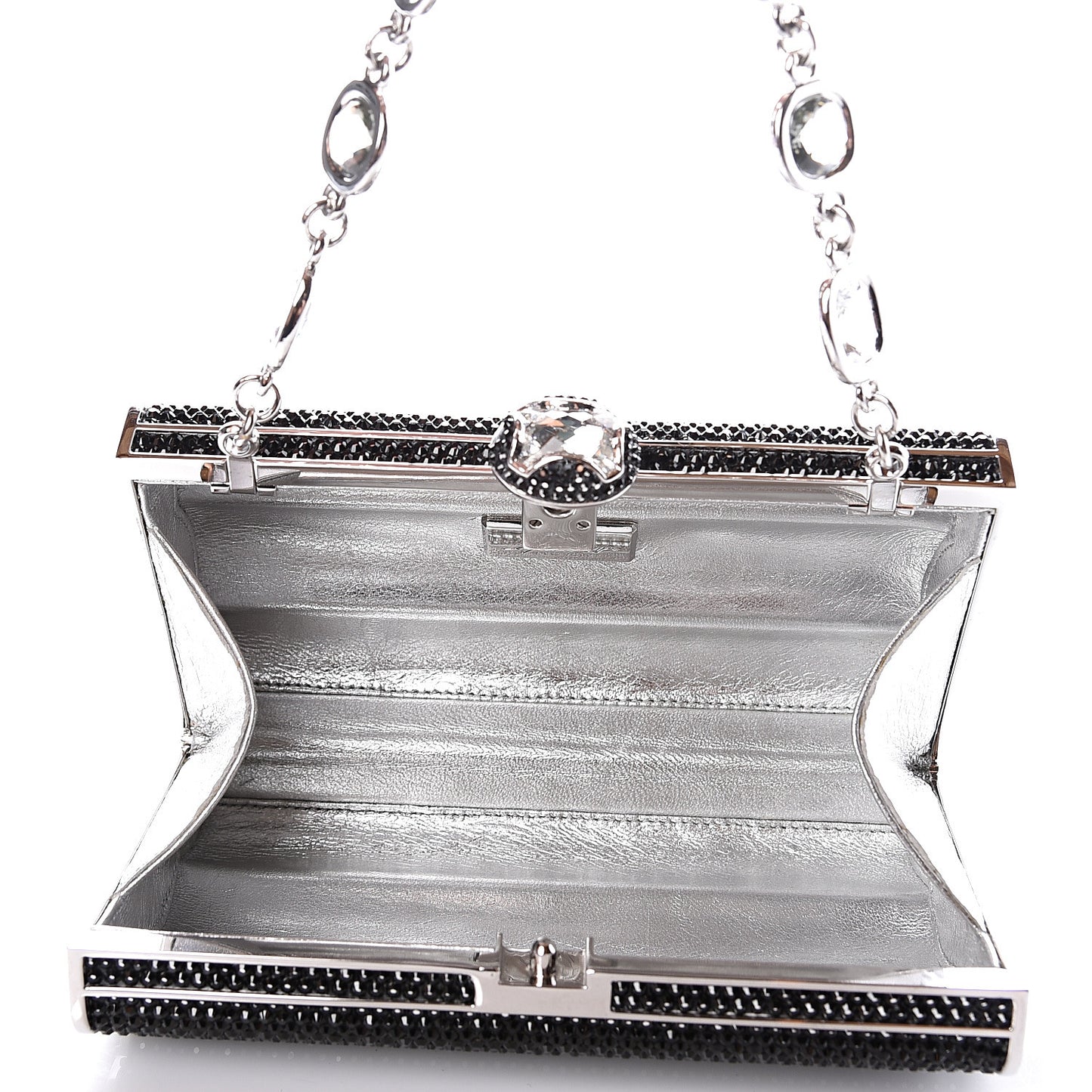 Swarovski Crystal Minaudiere Clutch Black Silver