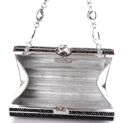 Judith Leiber Swarovski Crystal Minaudiere Clutch Black Silver 4 of 10