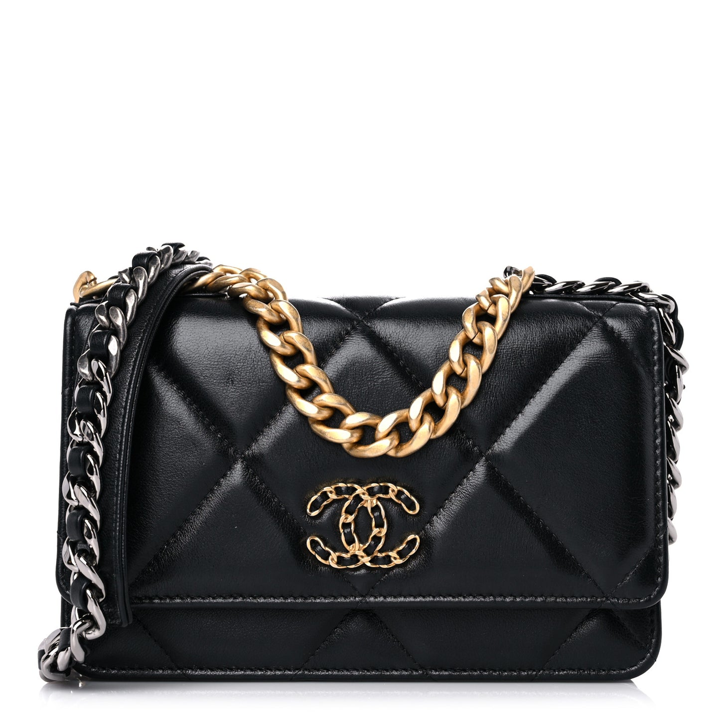 Lambskin Quilted Chanel 19 Wallet On Chain WOC Black