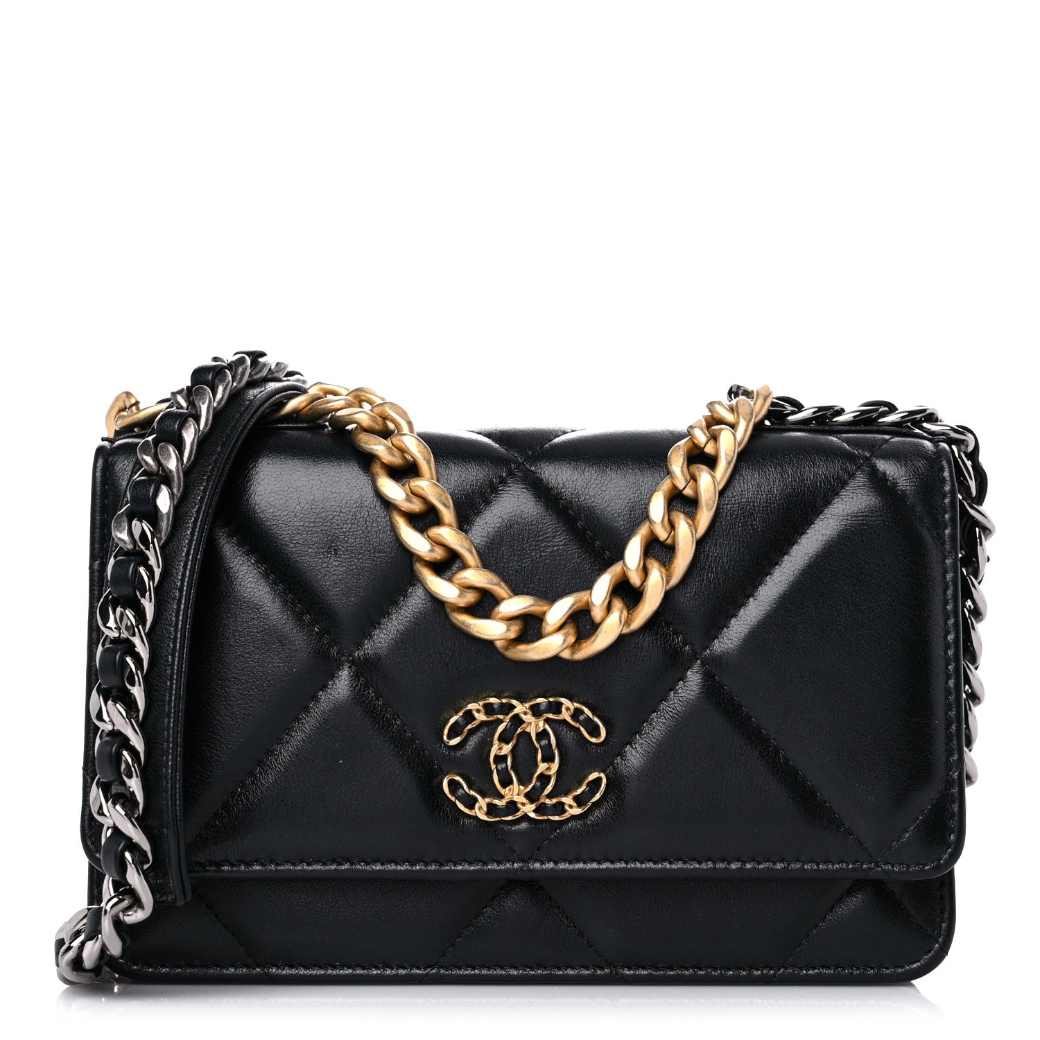 Chanel Lambskin Quilted Chanel 19 Wallet On Chain WOC Black 1 of 16