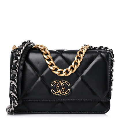 Chanel Lambskin Quilted Chanel 19 Wallet On Chain WOC Black 1 of 16