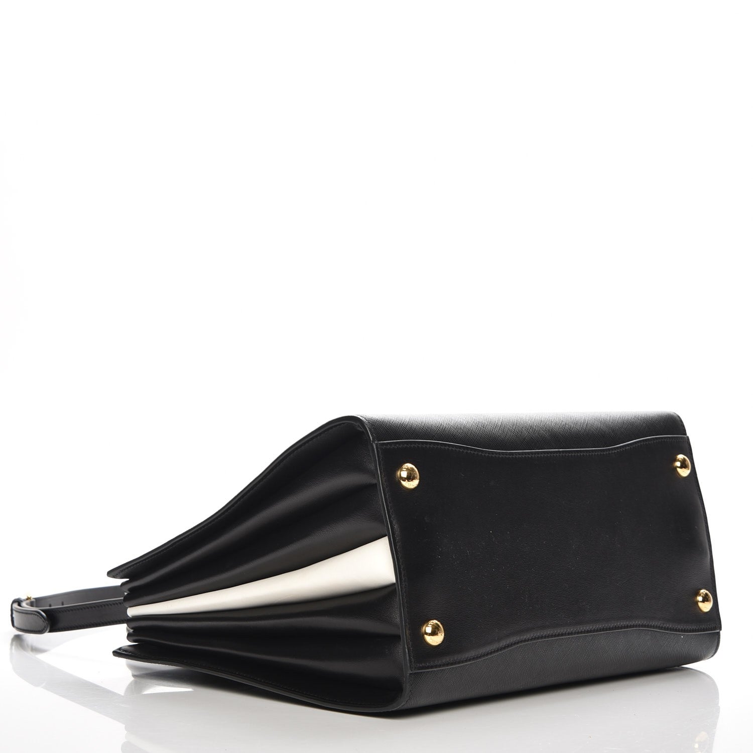 Prada Saffiano City Calfskin Medium Bibliothèque Top Handle Nero Black Bianco 4 of 6