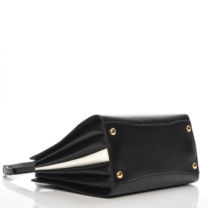 Prada Saffiano City Calfskin Medium Bibliothèque Top Handle Nero Black Bianco 4 of 6