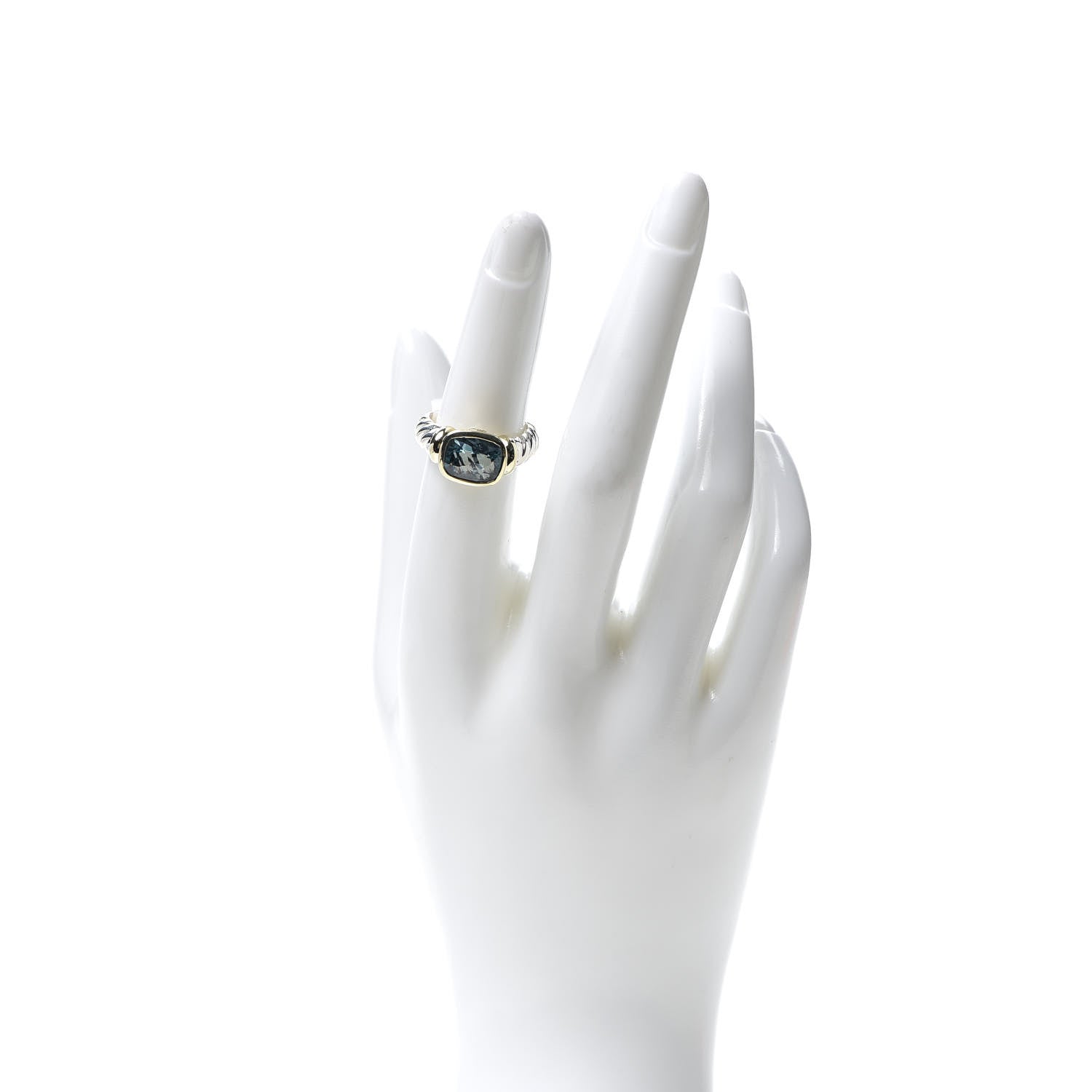 David Yurman Sterling Silver 14K Yellow Gold Blue Topaz 10mm Noblesse Ring 52 6 2 of 4