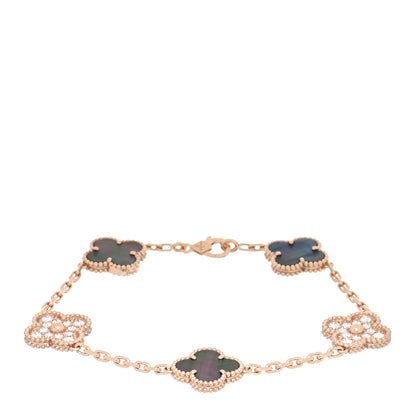 Van Cleef & Arpels 18K Rose Gold Diamond Gray Mother of Pearl 5 Motifs Vintage Alhambra Bracelet 1 of 4