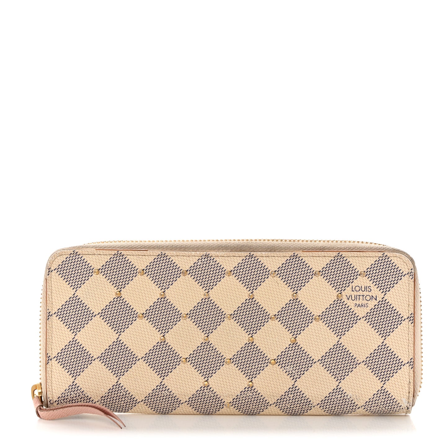 Damier Azur Studded Clemence Wallet Rose Ballerine