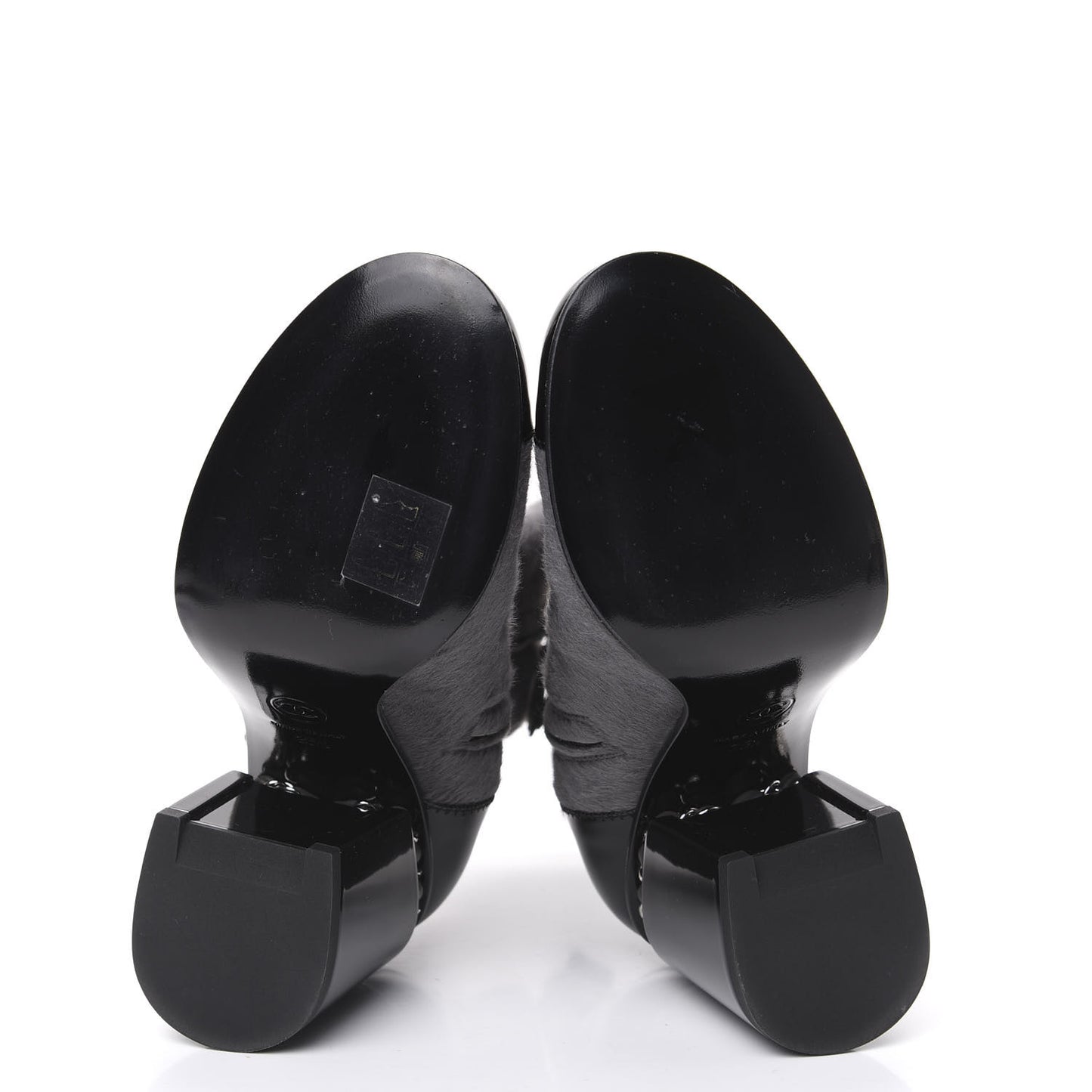 Pony Hair Patent Cap Toe Chain Short Boots 35.5 Grey Black