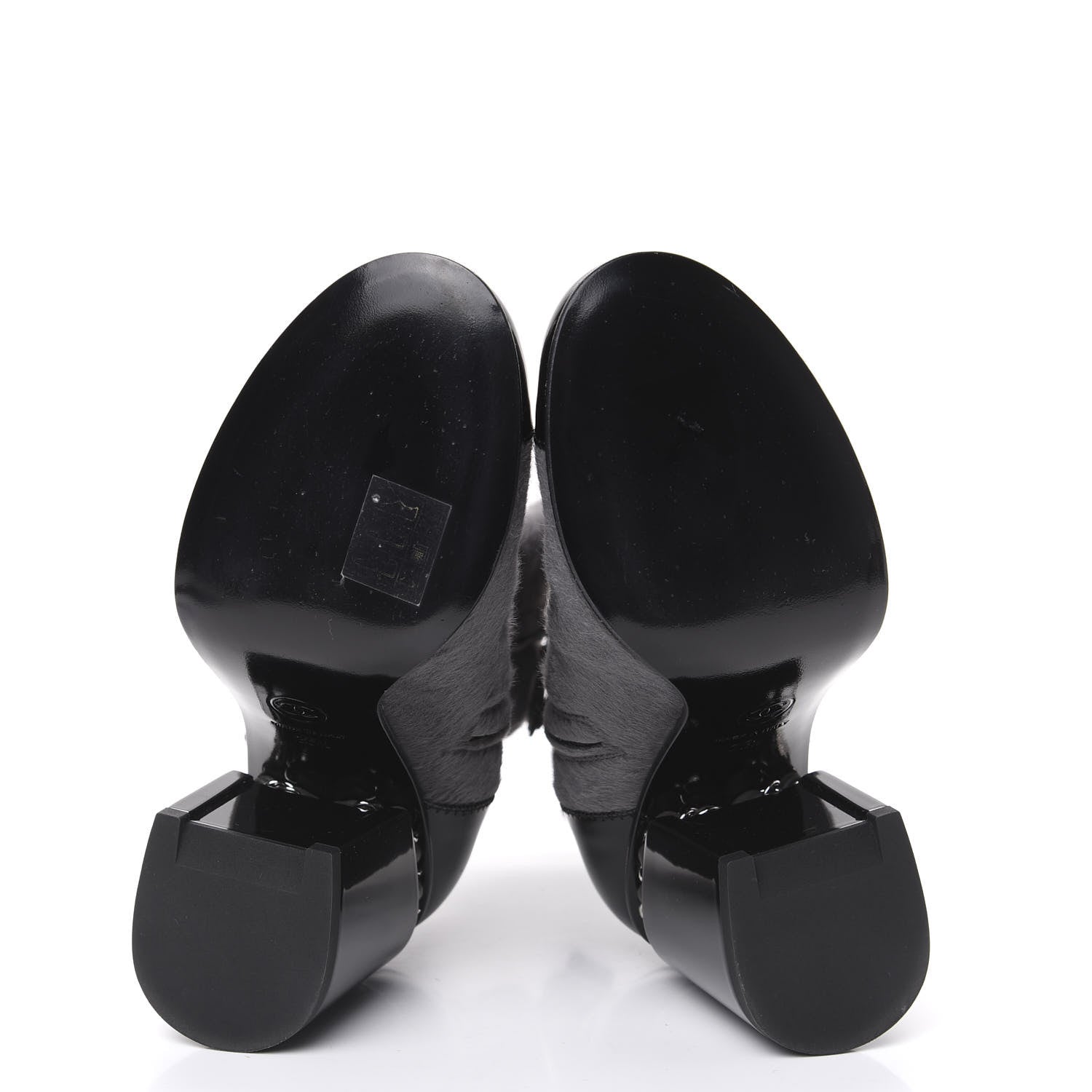 Chanel Pony Hair Patent Cap Toe Chain Short Boots 35.5 Grey Black 5 of 8