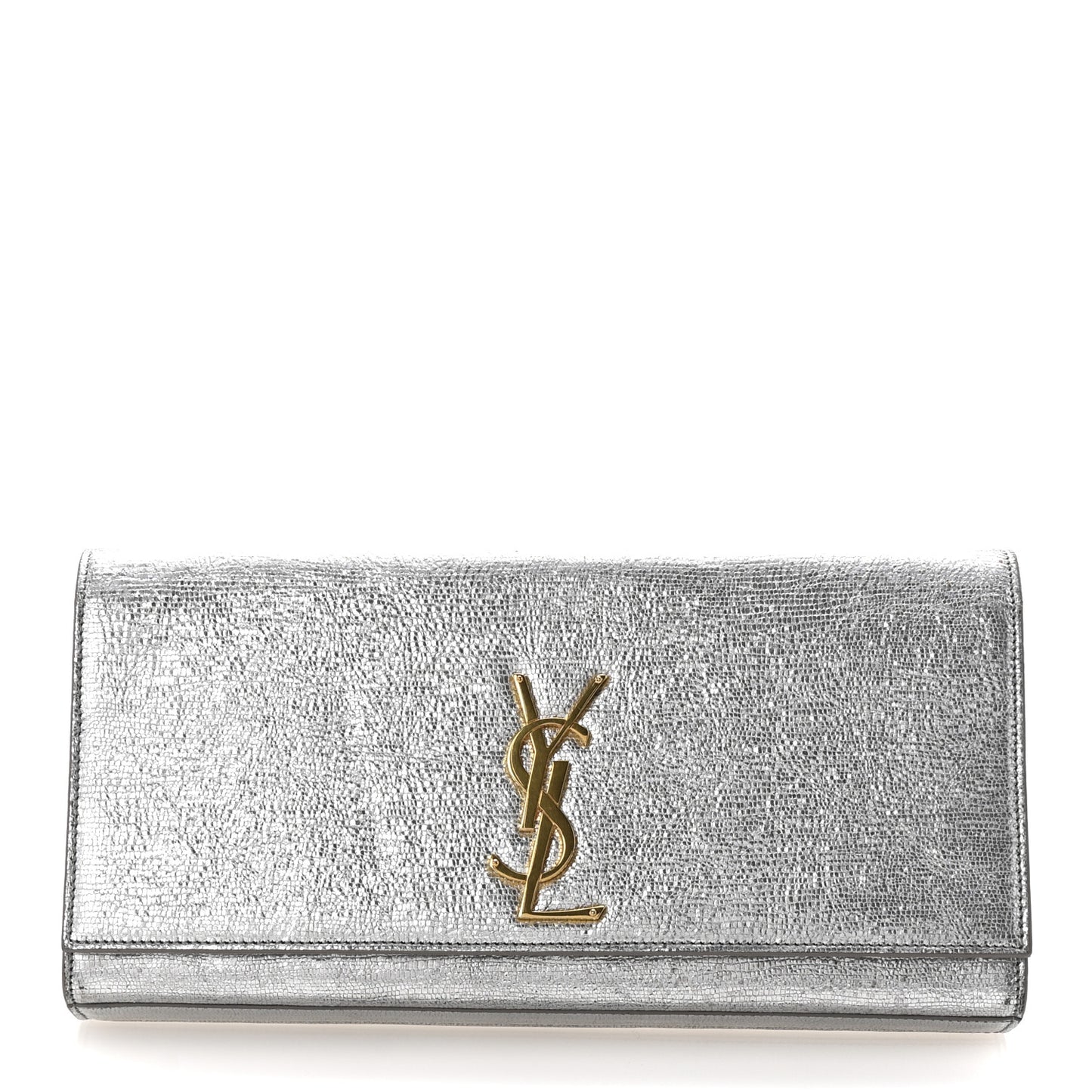 Textured Metallic Calfskin Classic Monogram Cassandre Clutch Silver