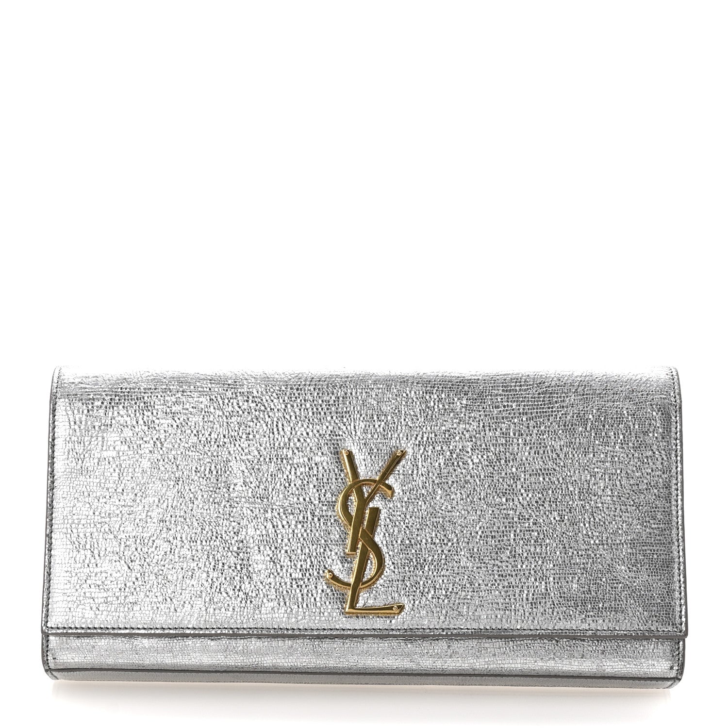 Saint Laurent Textured Metallic Calfskin Classic Monogram Cassandre Clutch Silver 1 of 6