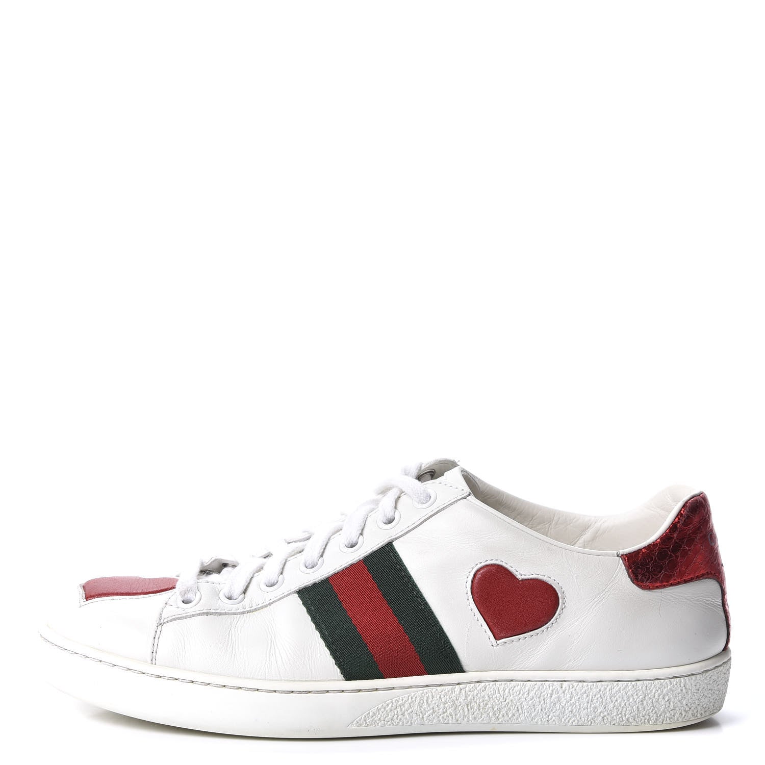 Gucci Calfskin Web Heart Embroidered Womens Ace Sneakers 37 White 1 of 10