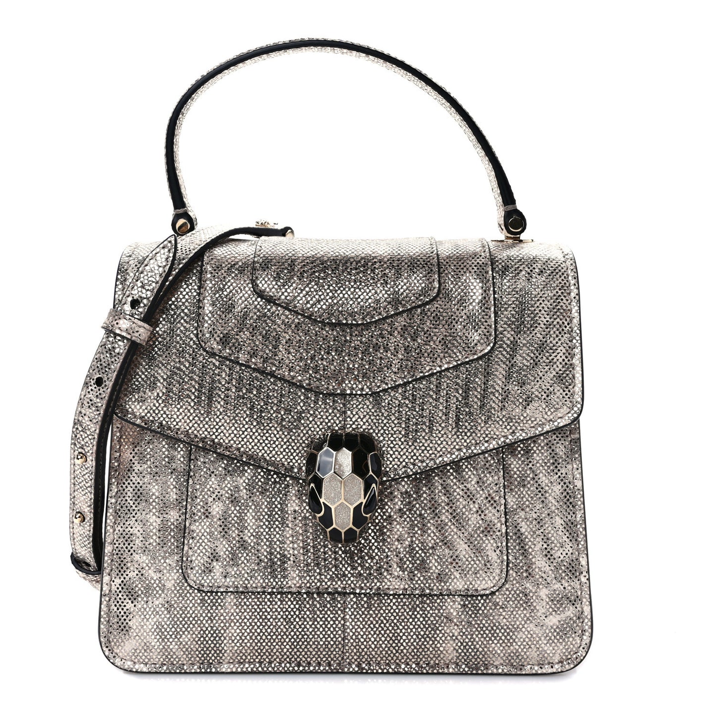 Metallic Karung Serpenti Forever Top Handle White Agate