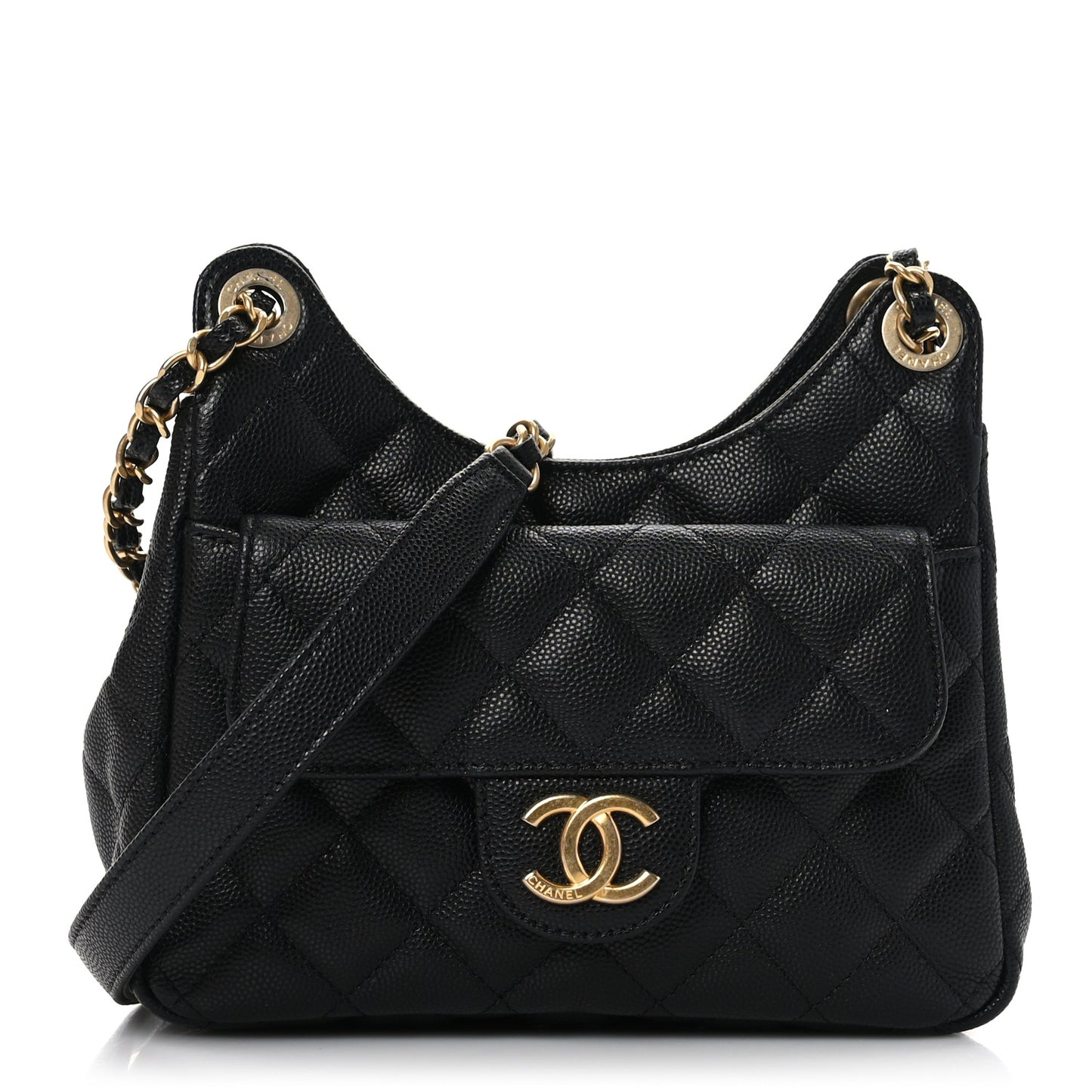 Caviar Quilted Small Wavy CC Hobo Black