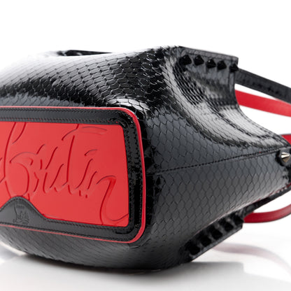 Christian Louboutin Patent Snakeskin Embossed Spiked Mini Cabarock Shopper Tote Black 9 of 10