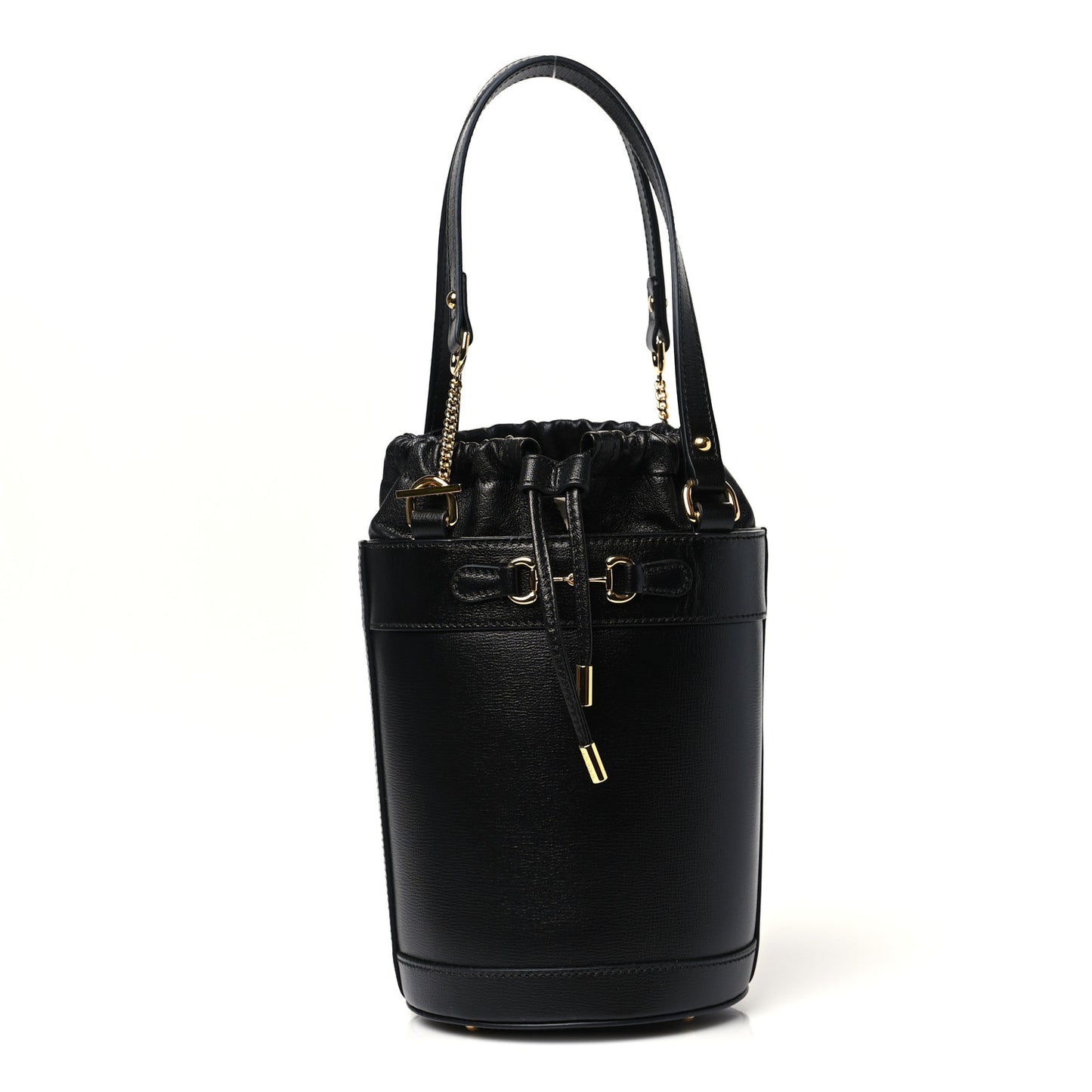 Azalea Sakai Calfskin Small Horsebit 1955 Drawstring Bucket Bag Black