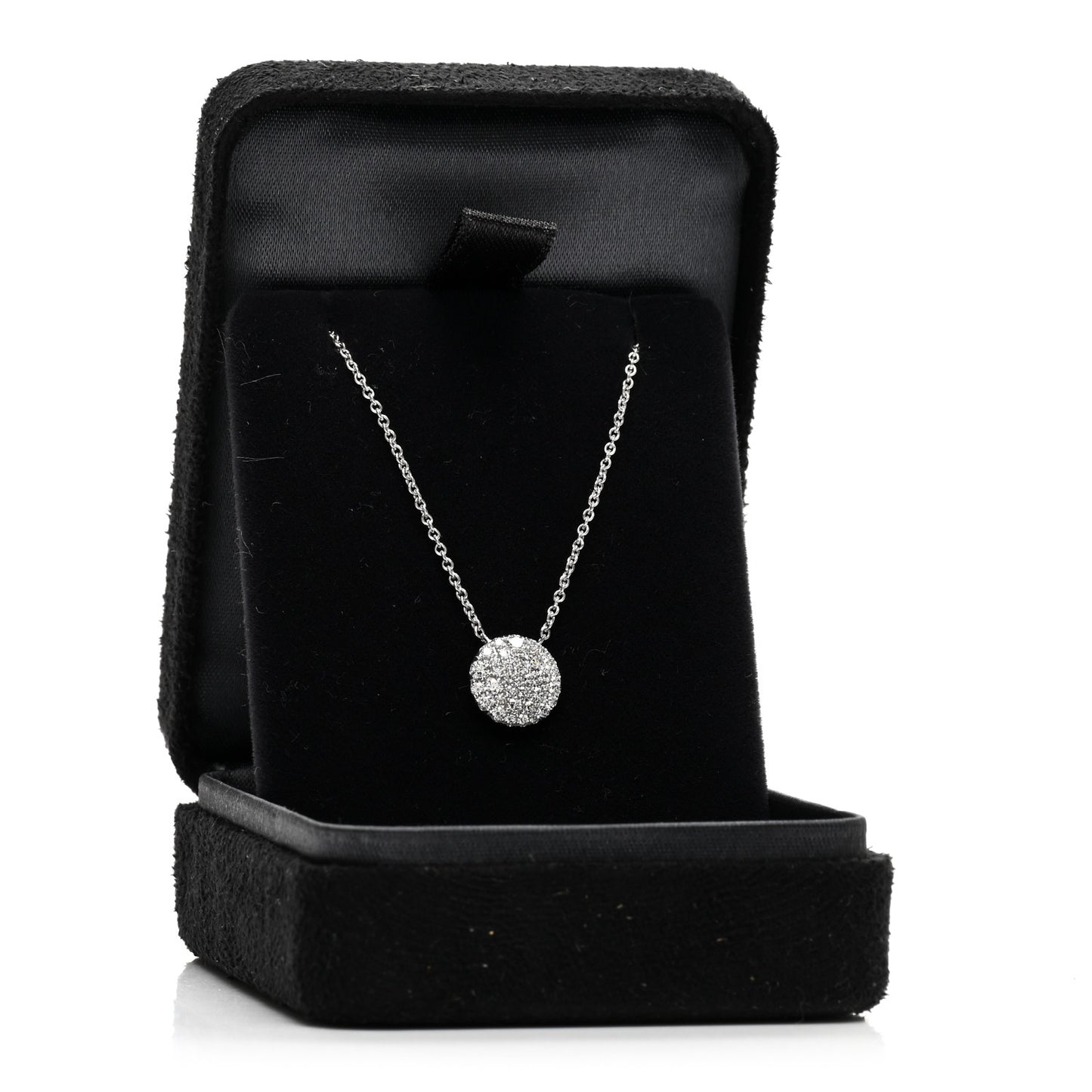 18k White Gold Diamond Metro Round Pendant Necklace