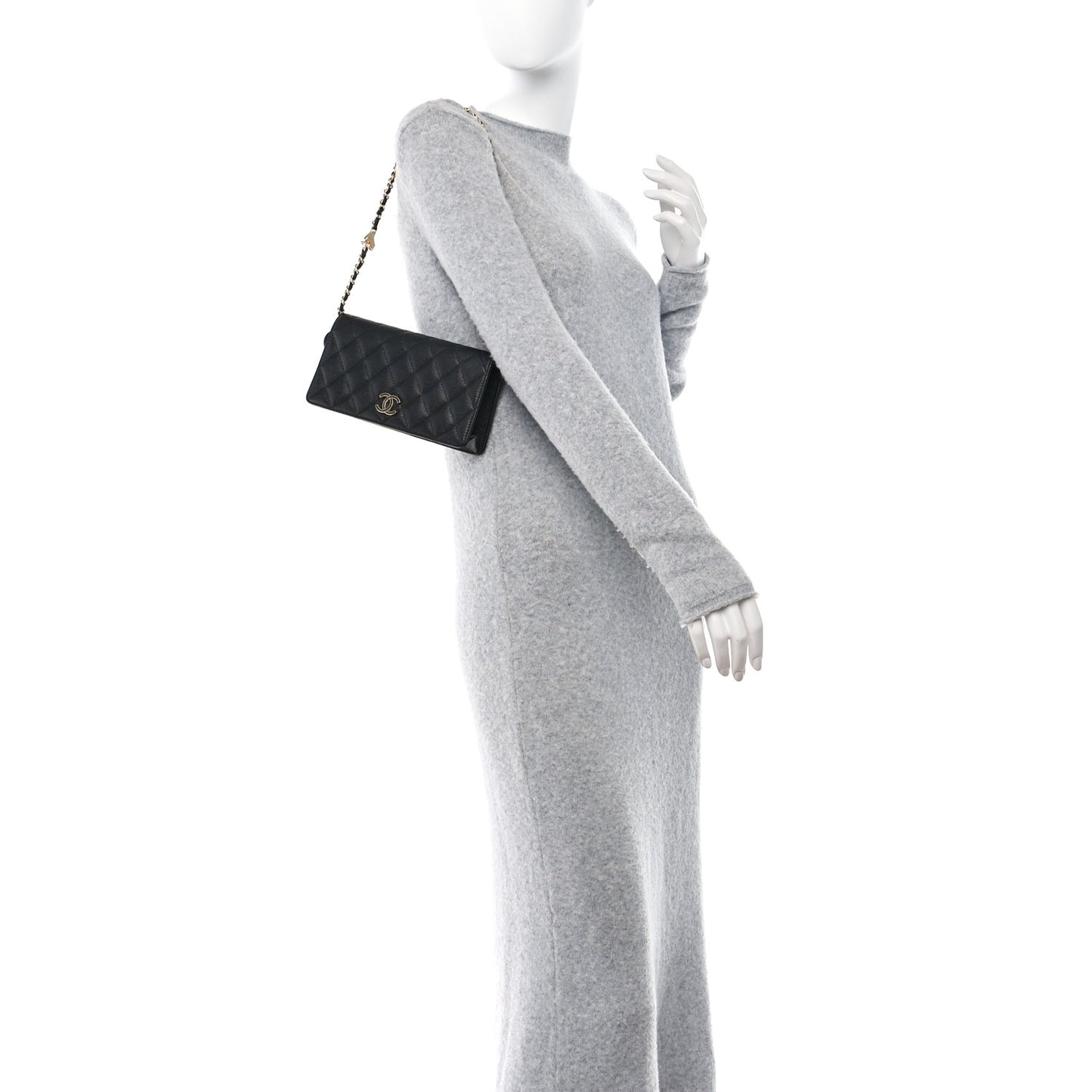Caviar Quilted Glitter CC Roller Skate Clutch With Chain Black Black