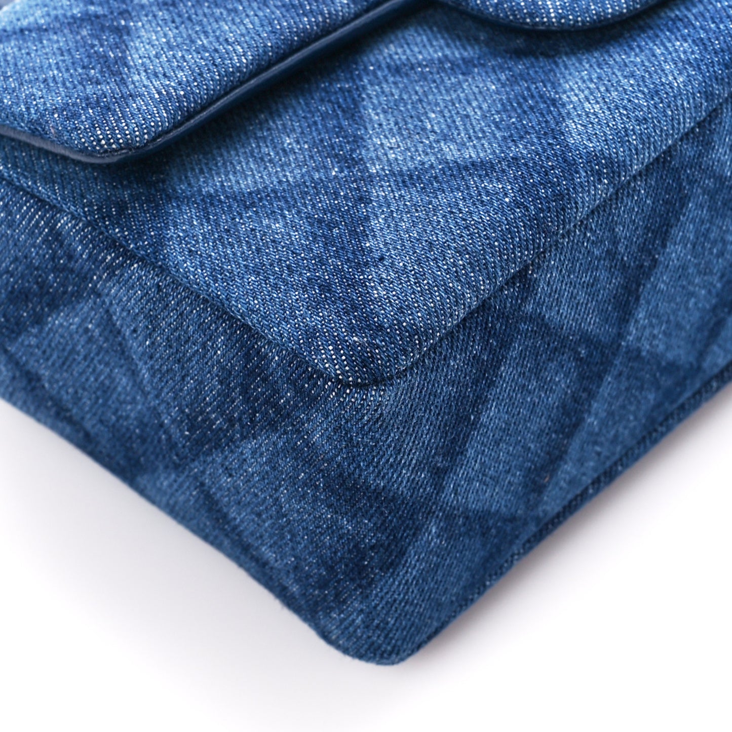 Printed Denim Quilted Mini Rectangular Flap Dark Blue