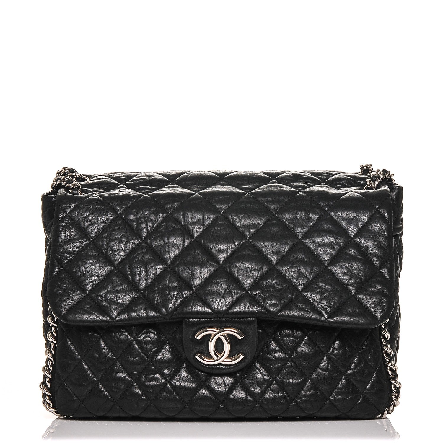 Chanel Washed Lambskin Quilted Maxi Chain Around Flap Black 1 of 7